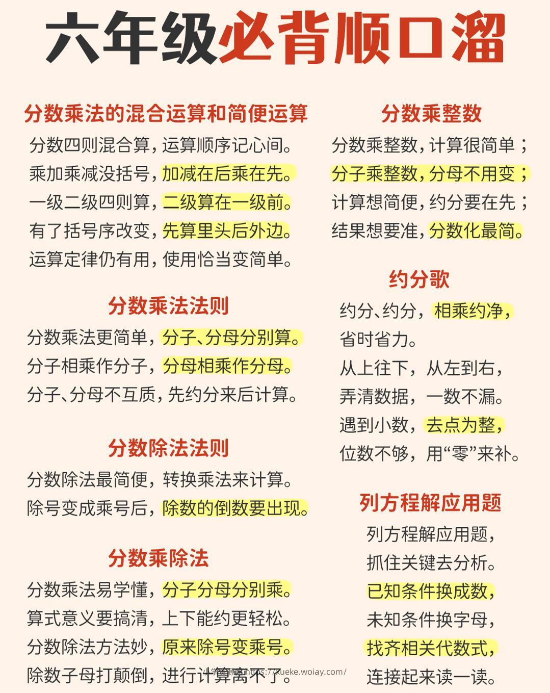 六年级下数学1-6年级必备顺口溜-六八学科资料网