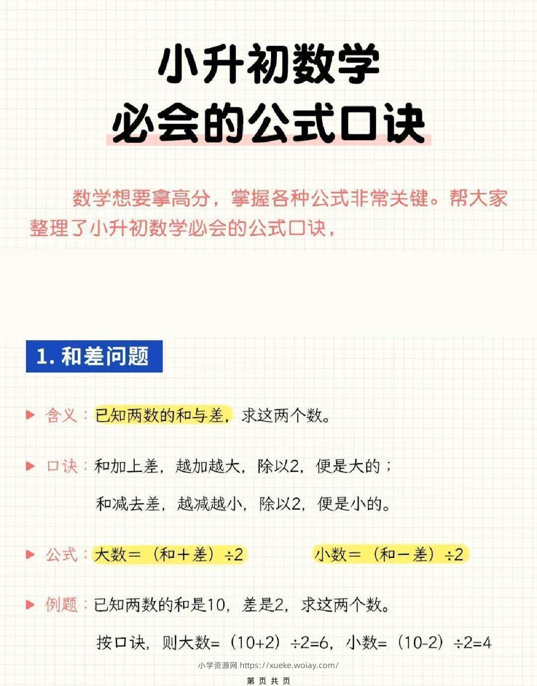 六年级下小升初数学必会的公式口诀-六八学科资料网