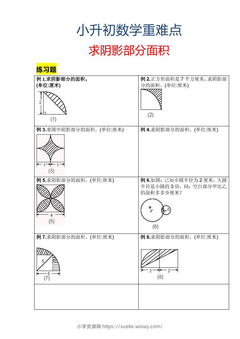 六年级下数学小升初重难点求阴影部分面积-六八学科资料网