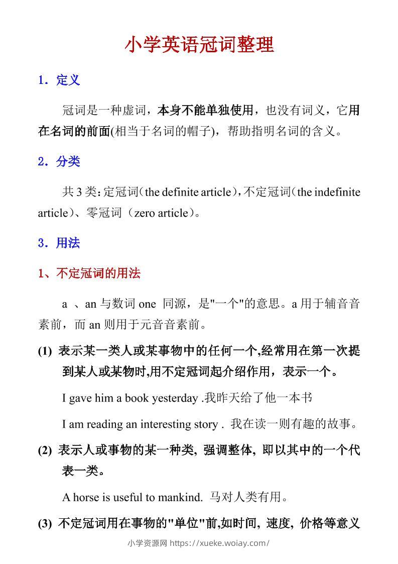 六年级下英语小学冠词整理-六八学科资料网