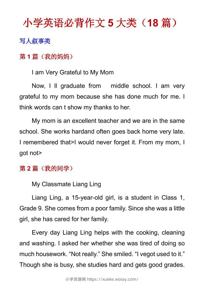 六年级下英语必背作文5大类（18篇）-六八学科资料网