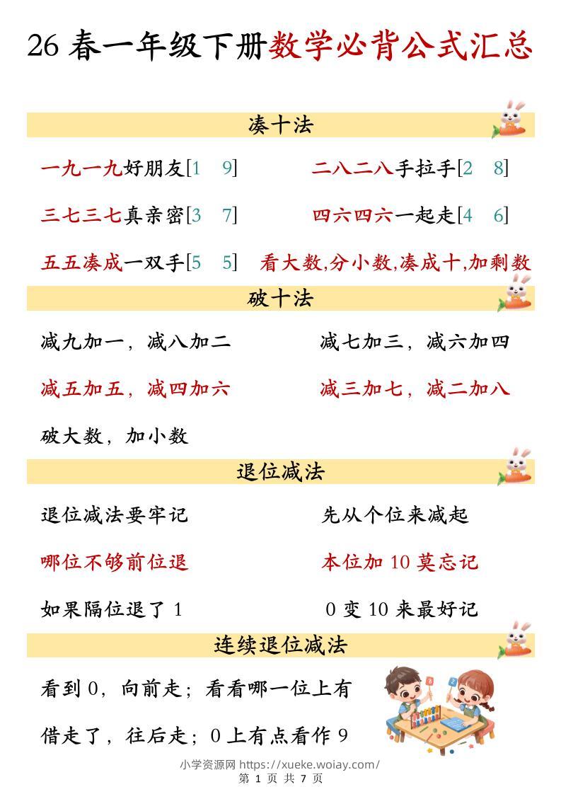 26春一年级下数学期末必背公式汇总-六八学科资料网
