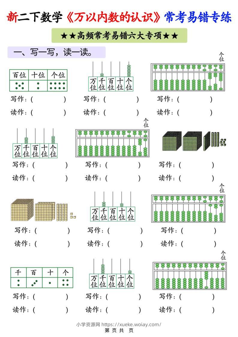 26春二年级下数学《万以内数的认识》常考易错专项练习-六八学科资料网