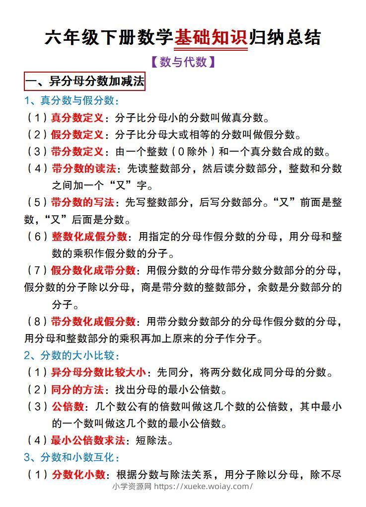 六年级下数学期末复习基础知识归纳总结《冀教版》-六八学科资料网